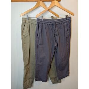 LL Bean Jogger Pants Bundle Women Medium Olive Green Gray Cotton Drawstring 2pc